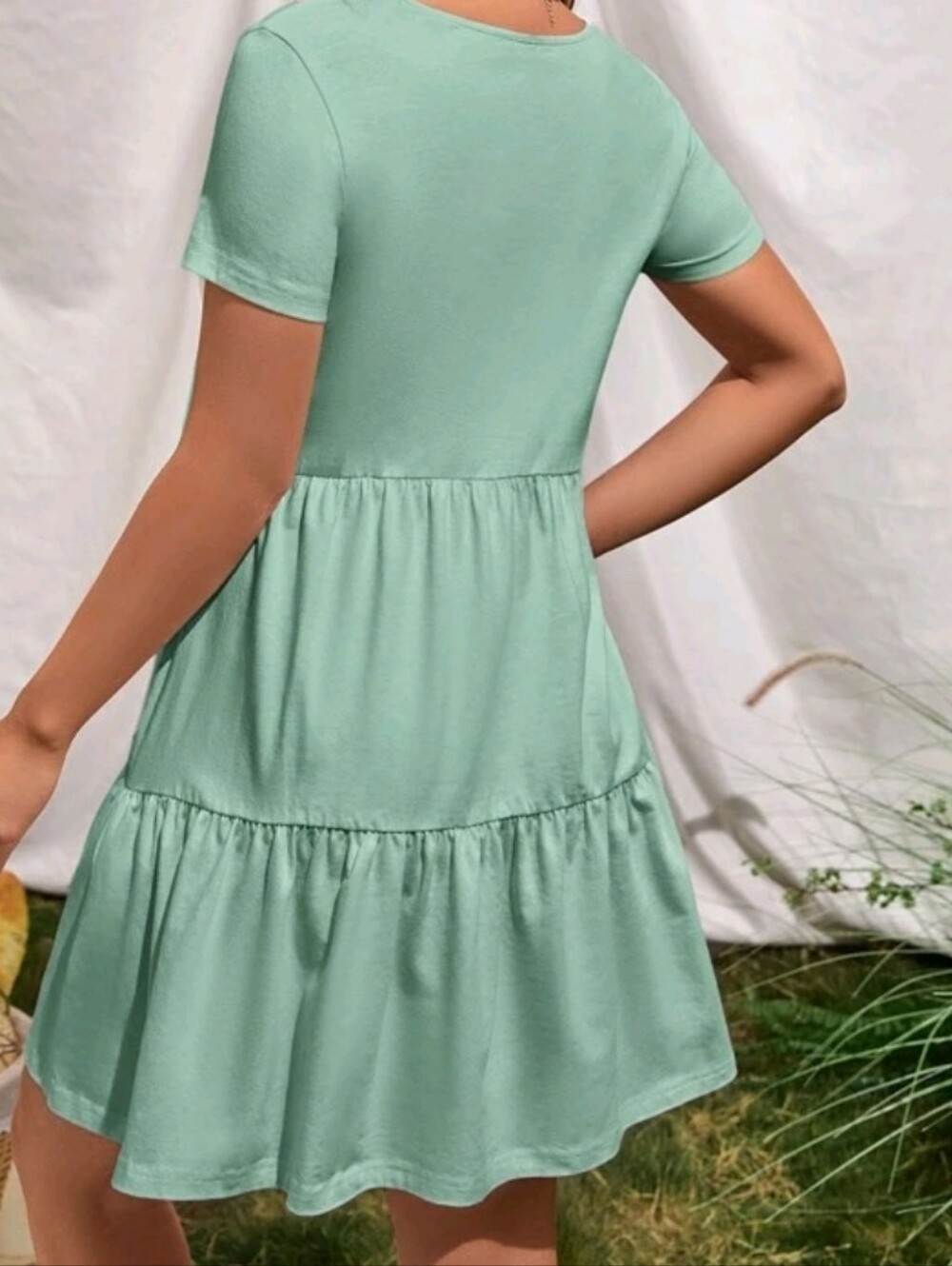 Womans Mint Green Tiered Short Sleeve Dress